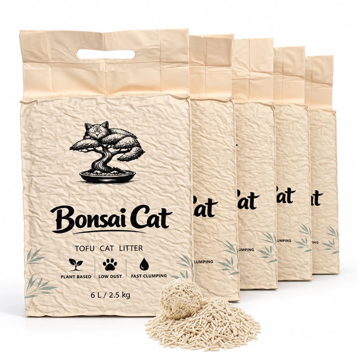 Bolsas de arena de tofu Bonsai Cat y arena en primer plano